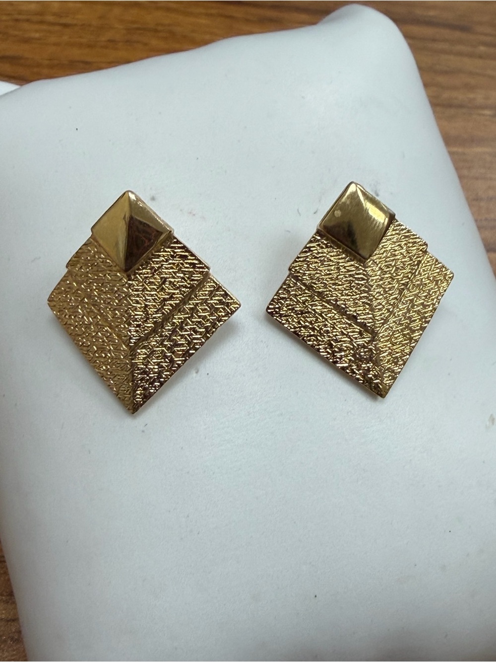 Trifari Gold Textured Pyramid Chevron Stud Earrings